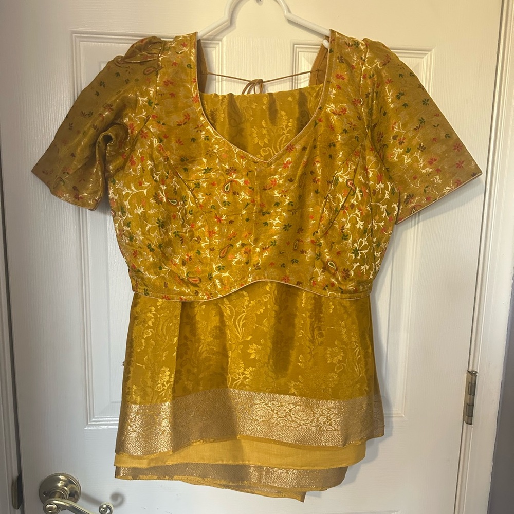 Mustard crepe silk saree set